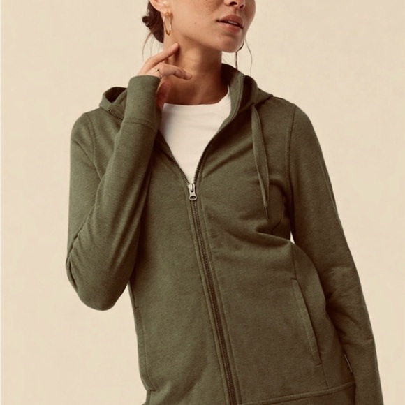 Pact Tops - Pact Organic Cotton Rec Zip-Up Hoodie with Drawstring Hood Olive Green Medium